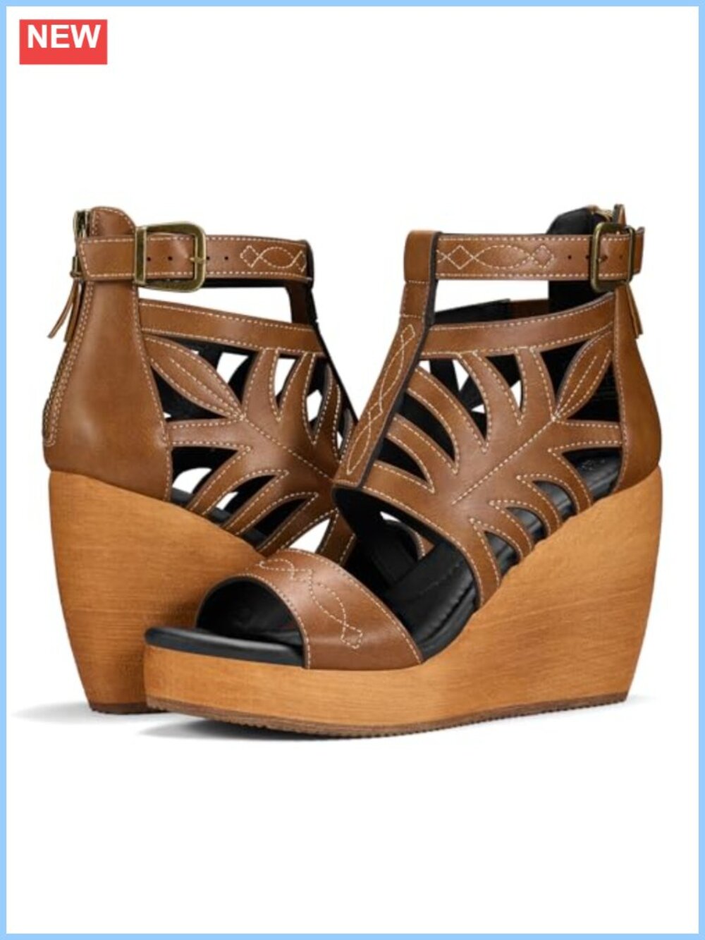 Women's Western Embroidered Wedge Sandals with Ankle Straps